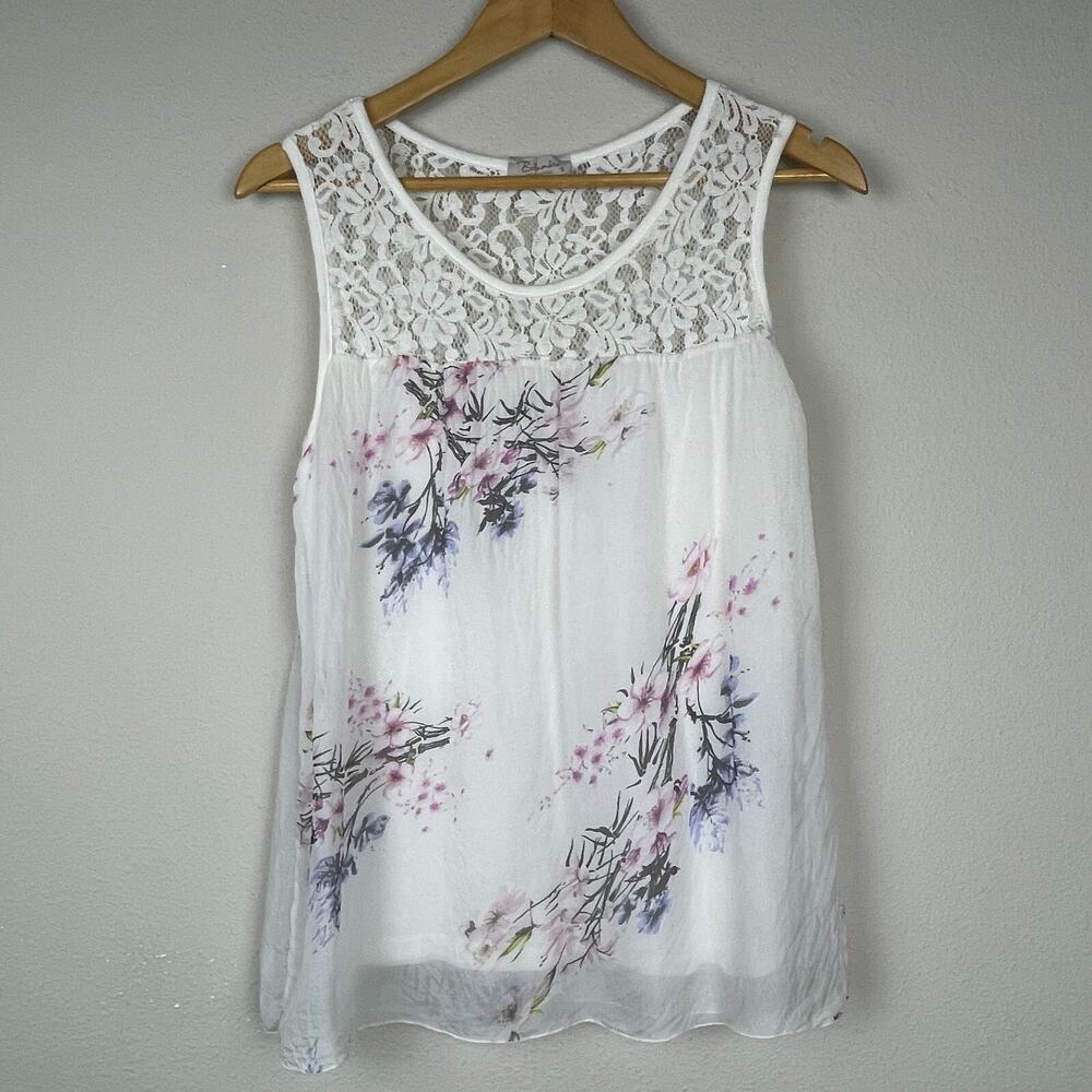 Bellambia Ivory Floral Lace Layered Tank‎ Top Size S – Made in Italy, 100% Silk